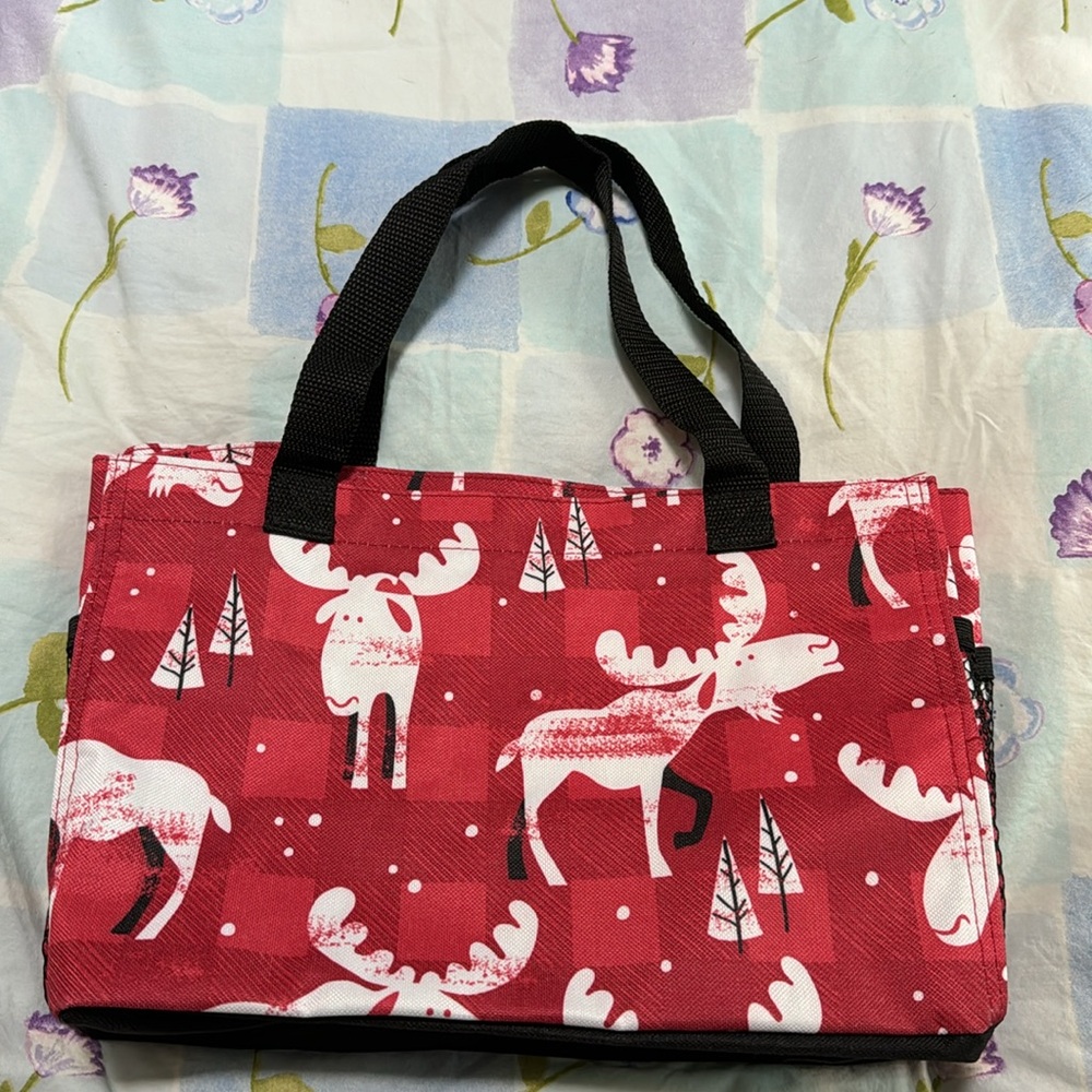 thirty-one Red and White Moose Print Tote - Picture 2 of 8